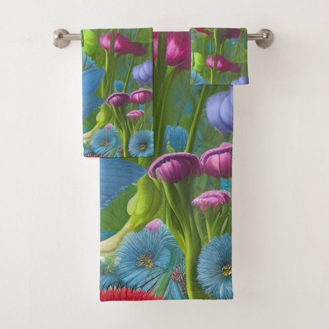 Floral rose, bleu et blanc muet (En situation)