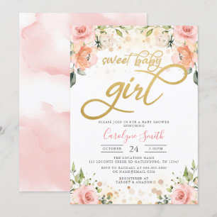 Floral Rose Blush Baby shower Invitation fille