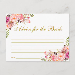 Floral Rose Blush Gold Fête des mariées Carte cons