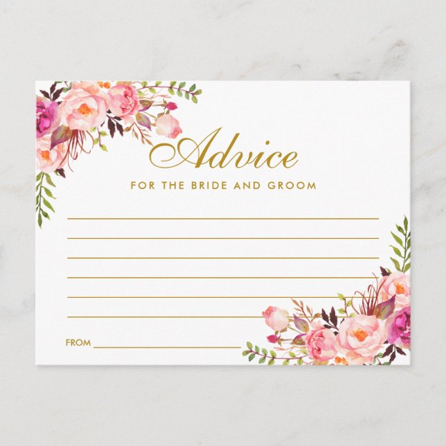Floral Rose Blush Gold Mariage Carte conseil L (Devant)