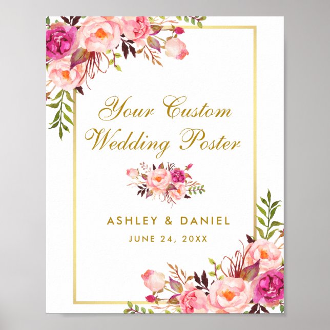 Floral Rose Blush Gold Mariage Poster personnalisé (Devant)