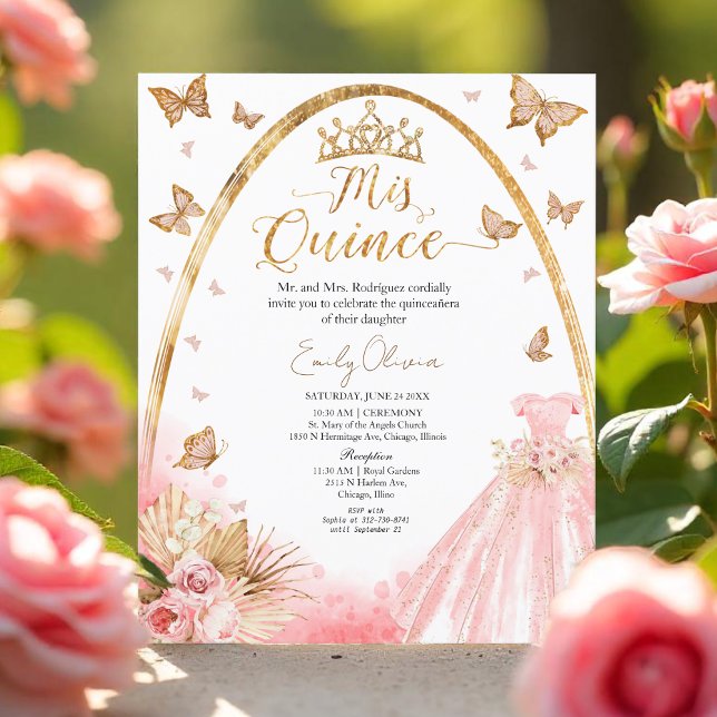 Floral Rose Blush Quinceanera Budget Invitation (Créateur téléchargé)