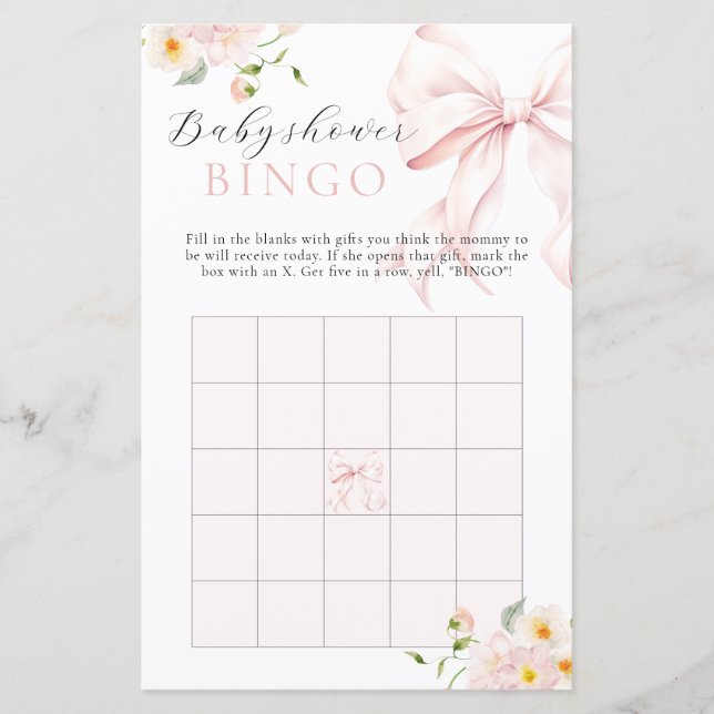 Floral rose Bow Bloom Baby shower cadeau Bingo (Devant)