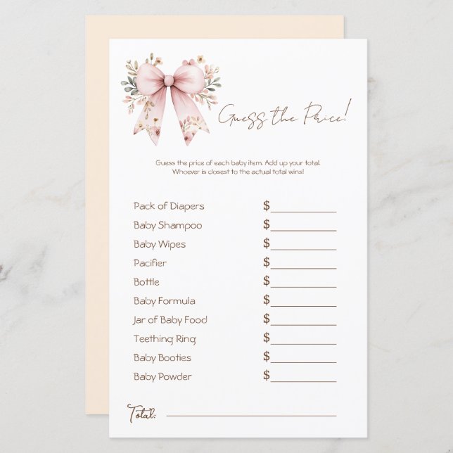 Floral Rose Bow Girl Baby shower Prix Guess (Devant / Derrière)