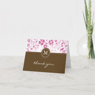 Floral rose Brown Carte de remerciements Monogramm