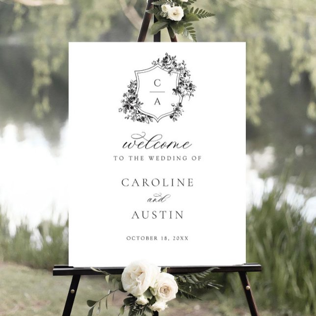 Floral Rose Crest Affiche de bienvenue Mariage (Créateur téléchargé)