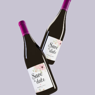 Floral rose Enregistrer la date Étiquette de vin