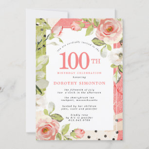 Floral rose et blanc 100e anniversaire Invitation