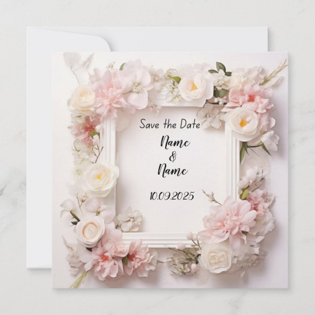 Floral rose et blanc faire-part de mariage (Devant)