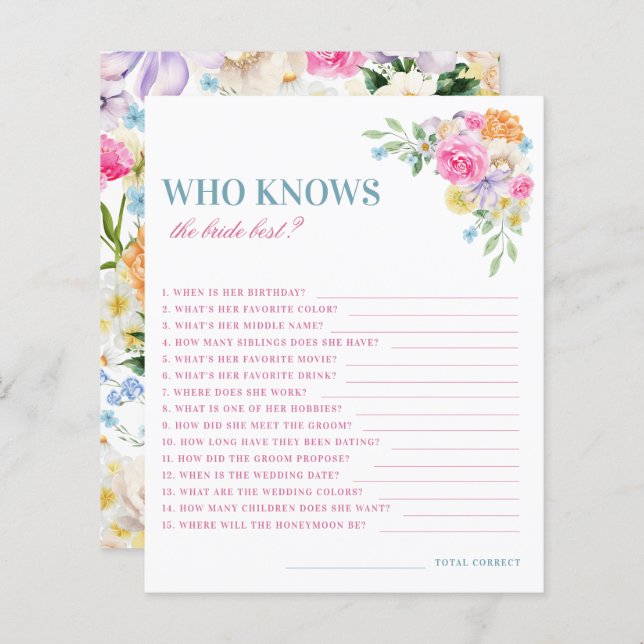 Floral rose et bleu qui connaît la mariée meilleur (Devant / Derrière)