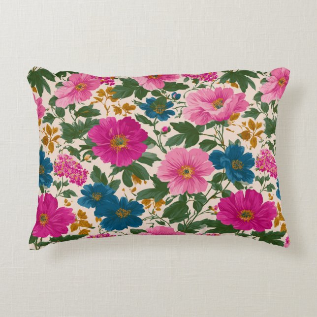 Floral rose et bleu sur Coussin d'accentuation à l (Devant)