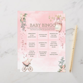 Floral rose fille Baby shower jeu de bingo