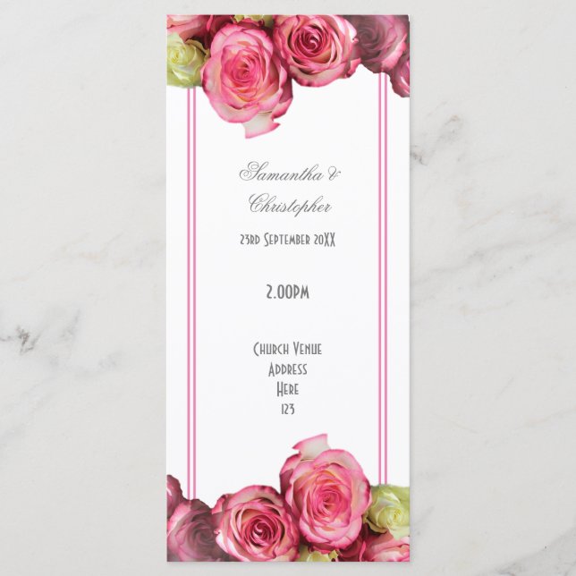 Floral rose frontière rose programme de mariage ég (Devant)