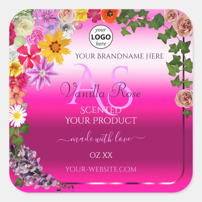 Floral rose Gradient Produit Étiquettes Monogramme (Devant)