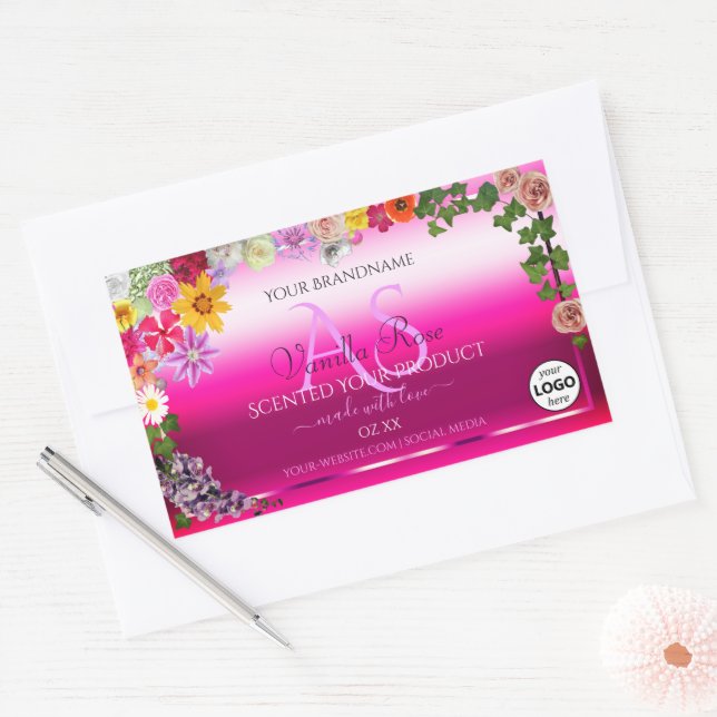 Floral rose Gradient Produit Étiquettes Monogramme (Enveloppe)