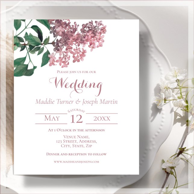 Floral rose | Invitation du budget Mariage (Créateur téléchargé)