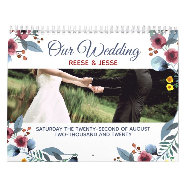 Floral rose, Jaune et Bleu Notre Calendrier Mariag (Protection)