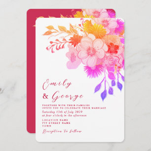 Floral rose magenta Faire-part de mariage
