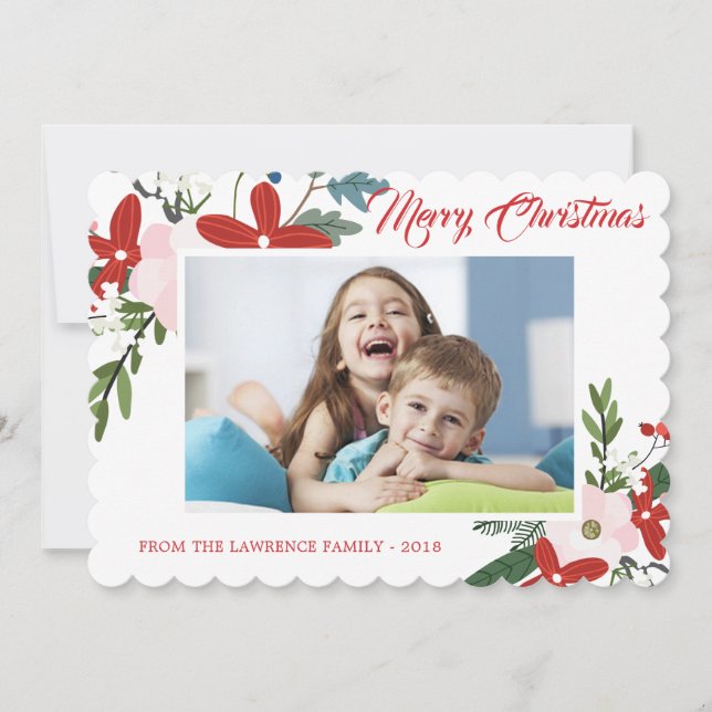Floral rose moderne Joyeux Carte photo de Noël (Devant)