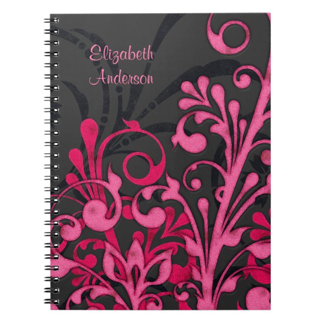 Floral rose noir Carnet personnalisé (Devant)