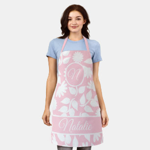 Floral rose pastel - tablier monogrammé