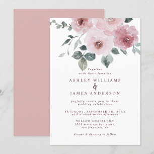 Floral Rose rose roux Faire-part de mariage Bourgo