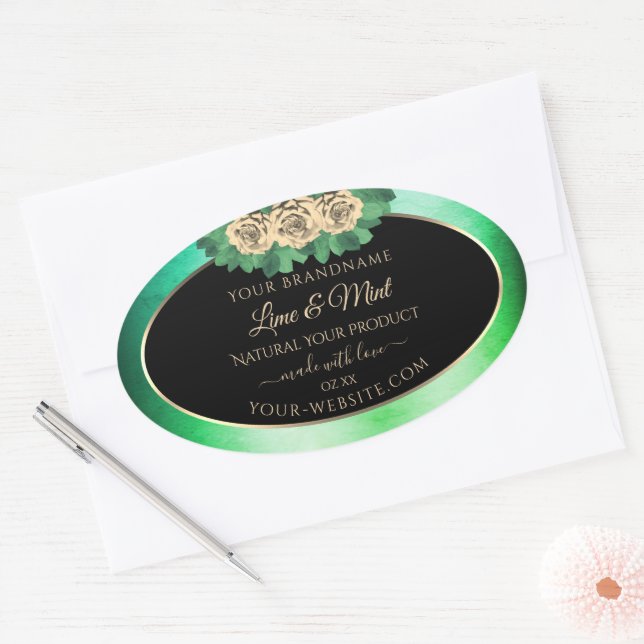 Floral Rose Turquoise marbre vert noir Étiquette p (Enveloppe)