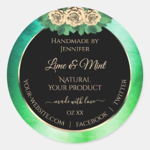 Floral Rose Turquoise marbre vert noir Étiquette p