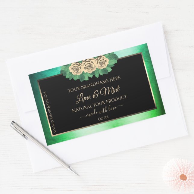 Floral Rose Turquoise marbre vert noir Étiquette p (Enveloppe)
