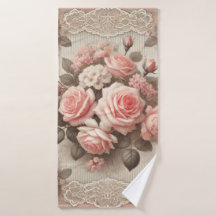 Floral rose vintage avec bordure dentelle