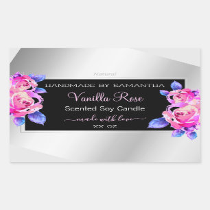 Floral rose violet argenté Étiquettes d'emballage 