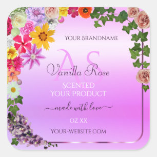 Floral rose violet dégradé Étiquette de produit Mo