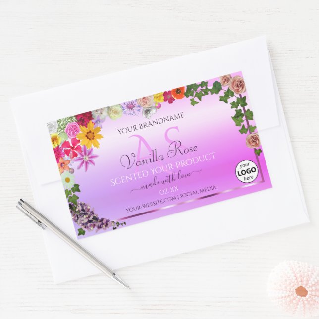 Floral rose violet Étiquette de produit Monogramme (Enveloppe)