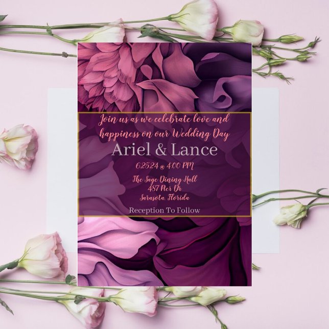 Floral rose violet Faire-part de mariage botanique (Créateur téléchargé)