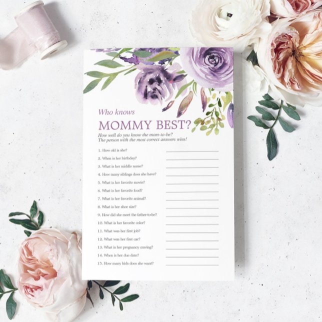 Floral Rose Violet Qui Connaît Maman Meilleur Jeu (Créateur téléchargé)