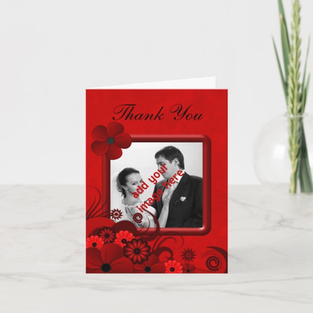 Floral Rouge Goth Mariage Merci photo Cartes de no (Devant)