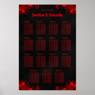 Floral Rouge & Noir 15 Tables Mariages Tableau de 