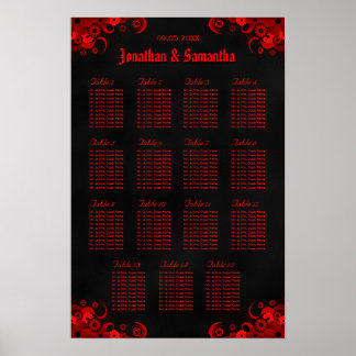 Floral Rouge & Noir 15 Tables Mariages Tableau de