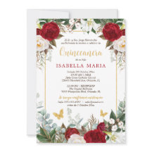 Floral rouge photo Quinceanera Invitation en espag