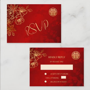 Floral rouge RSVP Mariage chinois