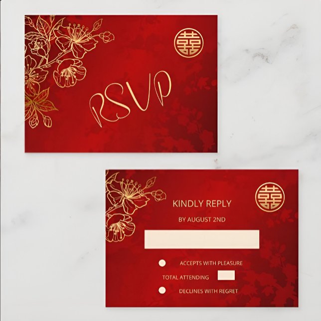Floral rouge RSVP Mariage chinois (Créateur téléchargé)