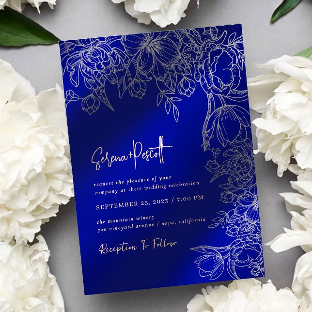 Floral Royal Blue Arch Faire-part de mariage (Créateur téléchargé)