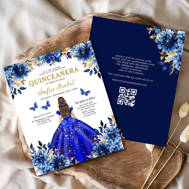 Floral Royal Blue QR Code Princess Quinceanera (Créateur téléchargé)