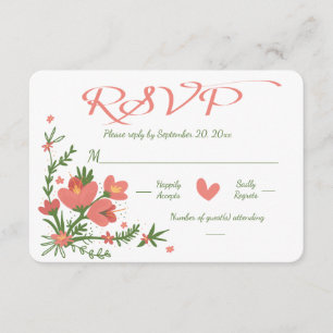 Floral RSVP Corail Rose Et Fleur Verte - Pas de me