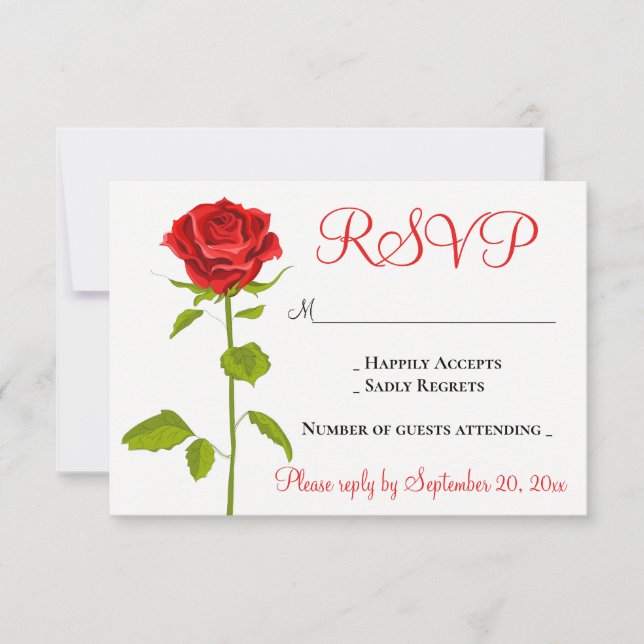 Floral RSVP Rose rouge Mariage Fleurs romantiques (Devant)