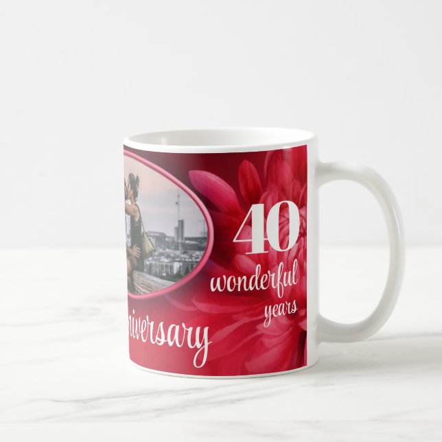 Floral ruby anniversaire tasse photo personnalisée (Droite)