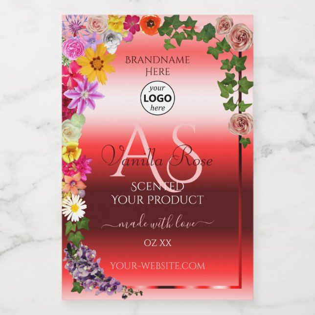 Floral Ruby Rouge Ombre Produit Étiquettes Monogra (Étiquettes simples)