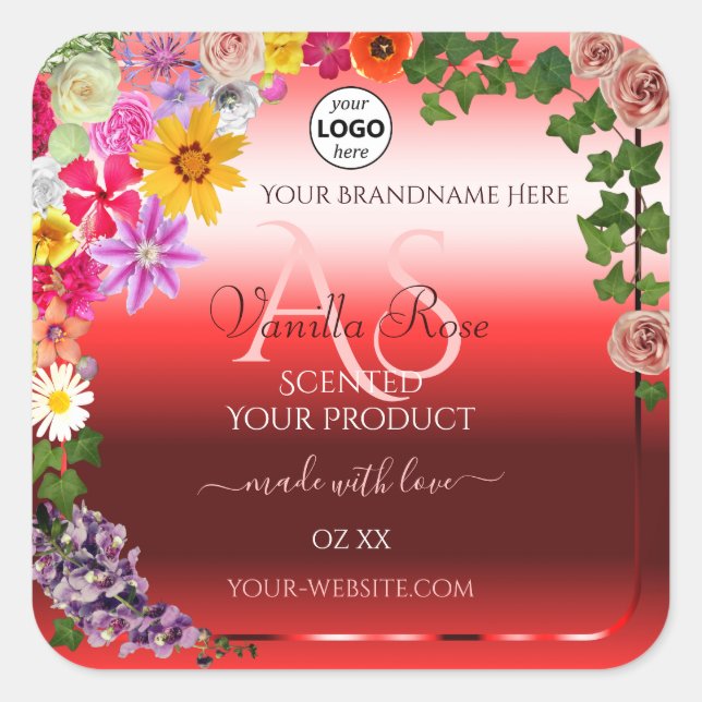 Floral Ruby Rouge Ombre Produit Étiquettes Monogra (Devant)