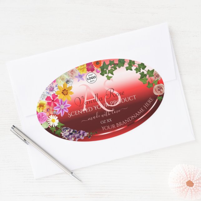 Floral Ruby Rouge Ombre Produit Étiquettes Monogra (Enveloppe)