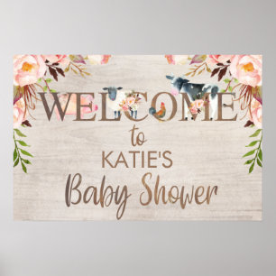 Floral Rustic Farm Baby shower Accueil Poster